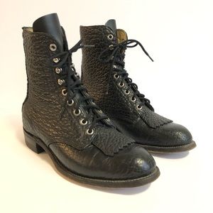 Biltrite Leather Fringe High Top Black Boot.